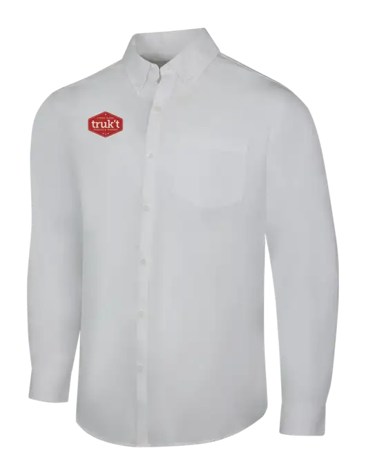 White Long Sleeve Carefree Poplin Shirt w/Truk't Logo