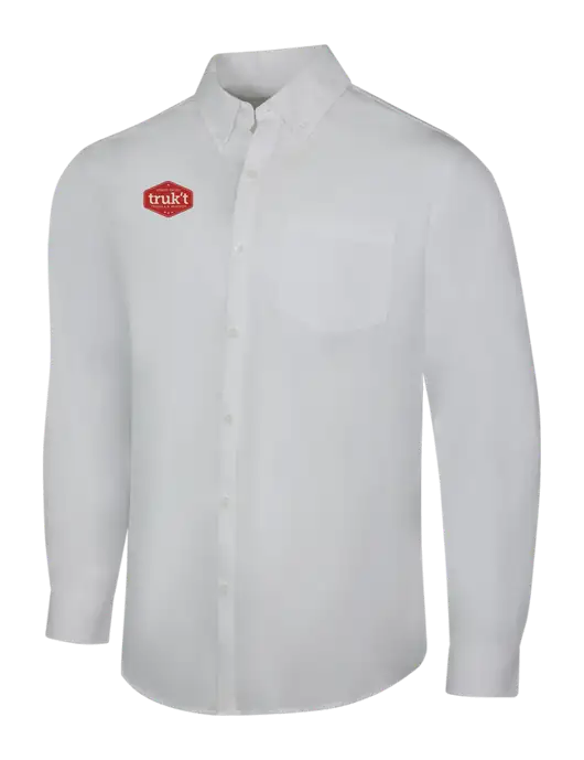 White Long Sleeve Carefree Poplin Shirt w/Truk't Logo