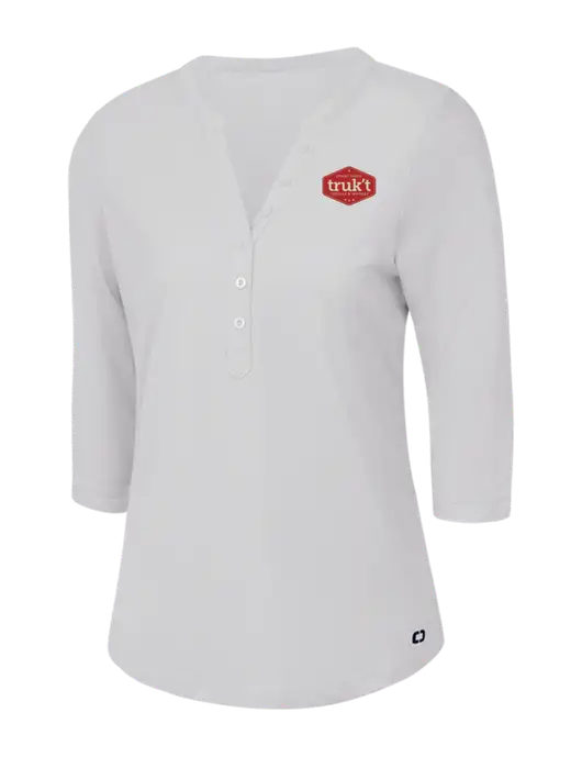 OGIO Bright White Jewel Henley w/Truk't Logo