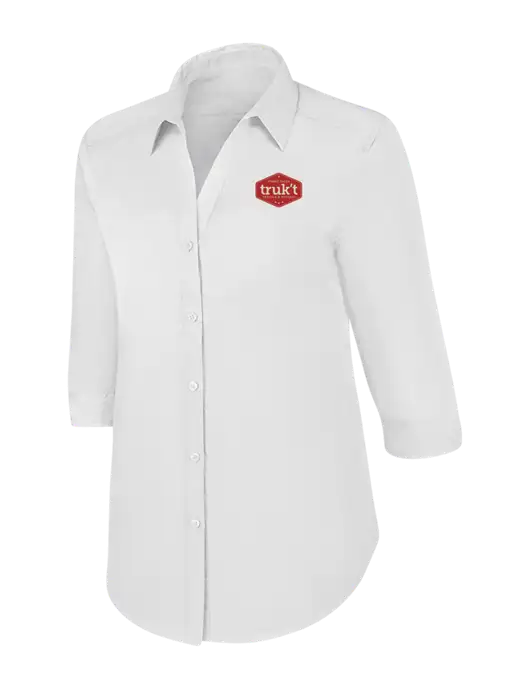 Womens White 3/4 Sleeve Carefree Poplin Shirt w/Truk't Logo
