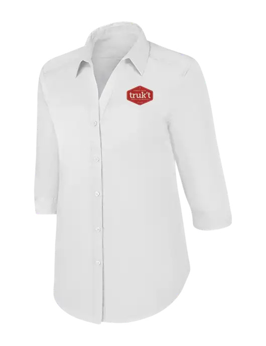 Womens White 3/4 Sleeve Carefree Poplin Shirt w/Truk't Logo