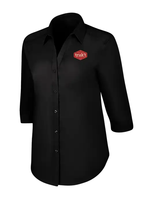 Womens Black 3/4 Sleeve Carefree Poplin Shirt w/Truk't Logo