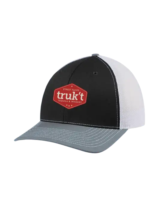 Richardson Adjustable Snapback Original 112 Trucker Cap Black/Light Heather Grey/White Mesh w/Truk't Logo