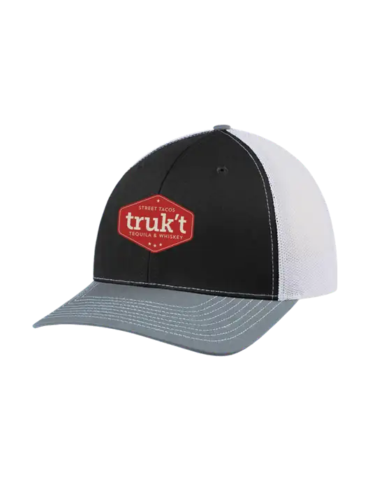 Richardson Adjustable Snapback Original 112 Trucker Cap Black/Light Heather Grey/White Mesh w/Truk't Logo