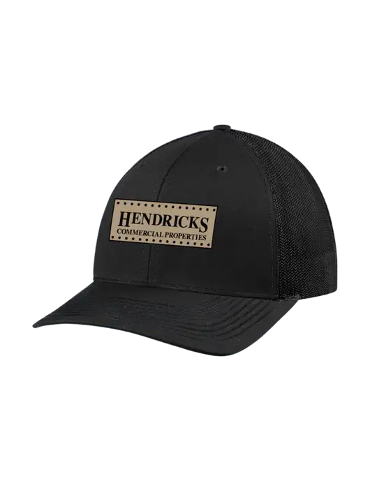 Richardson Adjustable Snapback Original 112 Trucker Cap Black w/Black Mesh w/Hendricks Commercial Properties Logo