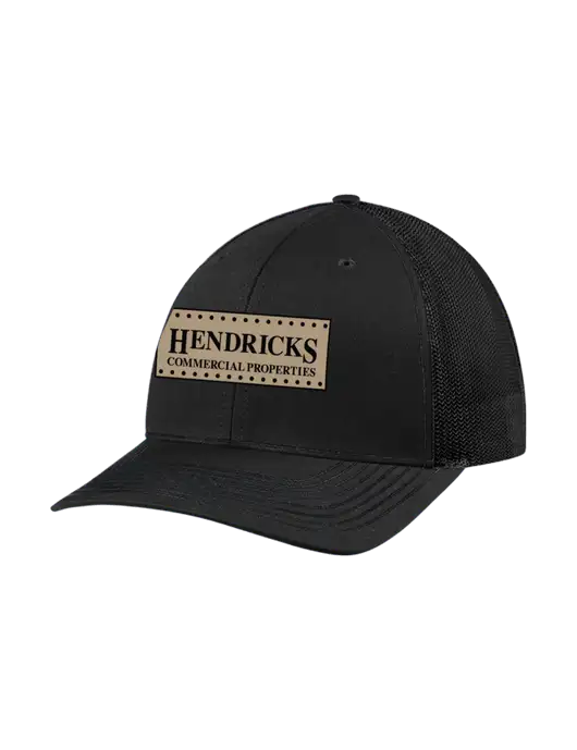 Richardson Adjustable Snapback Original 112 Trucker Cap Black w/Black Mesh w/Hendricks Commercial Properties Logo