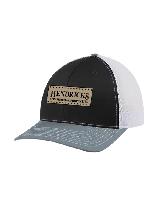 Richardson Adjustable Snapback Original 112 Trucker Cap Black/Light Heather Grey/White Mesh w/Hendricks Commercial Properties Logo