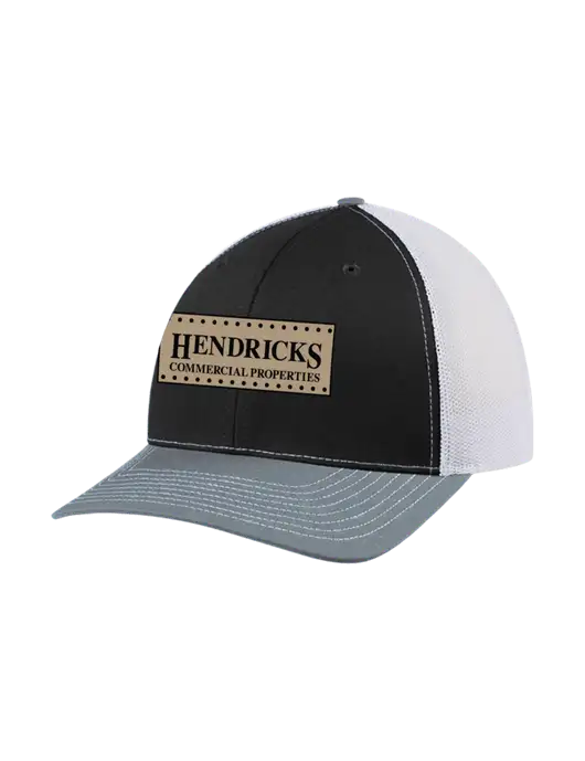 Richardson Adjustable Snapback Original 112 Trucker Cap Black/Light Heather Grey/White Mesh w/Hendricks Commercial Properties Logo
