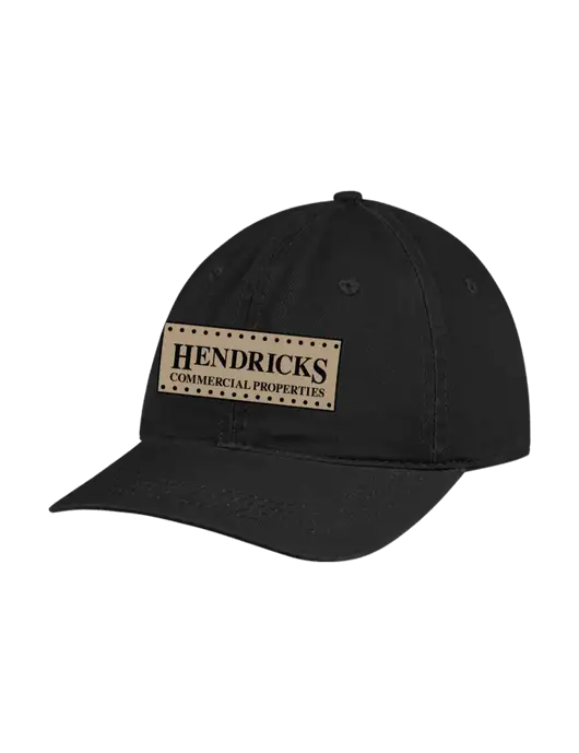Garment Washed Unstructured Twill Black Cap w/Hendricks Commercial Properties Logo