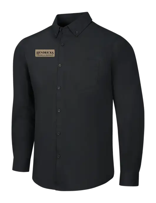 Black Long Sleeve Carefree Poplin Shirt w/Hendricks Commercial Properties Logo