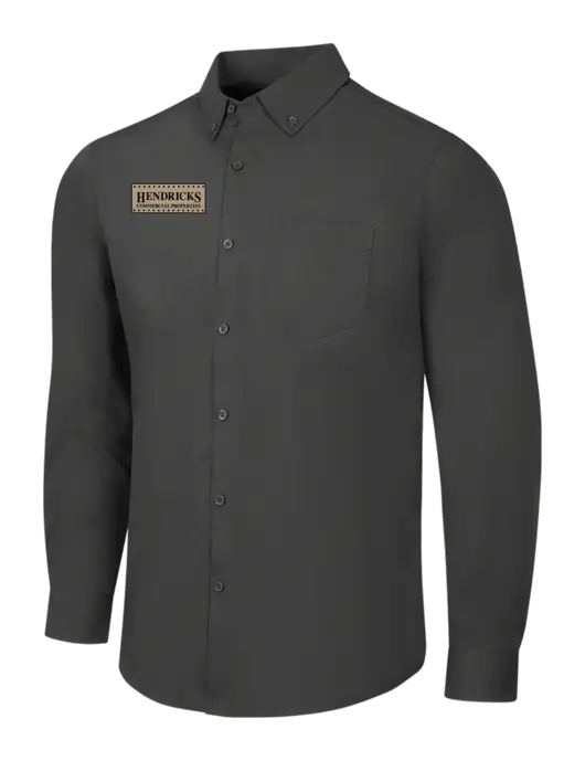 Dark Grey Long Sleeve Carefree Poplin Shirt w/Hendricks Commercial Properties Logo