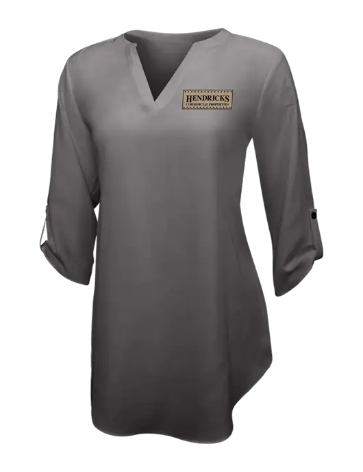 Dark Grey Womens 3/4 Sleeve Tunic Blouse w/Hendricks Commercial Properties Logo