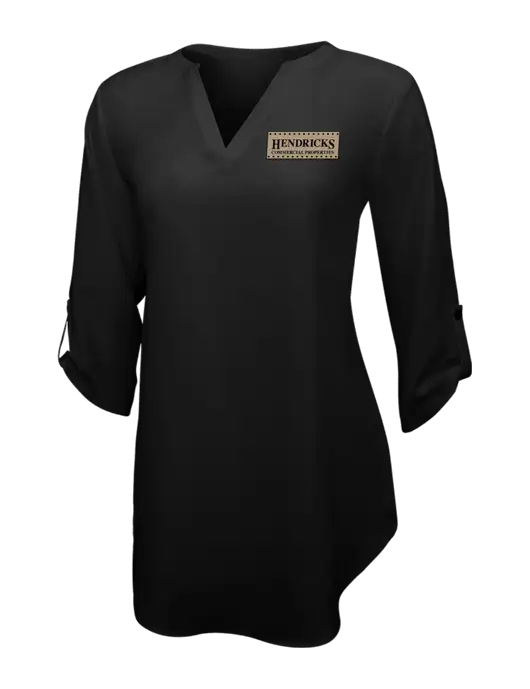 Womens Black 3/4 Sleeve Tunic Blouse w/Hendricks Commercial Properties Logo