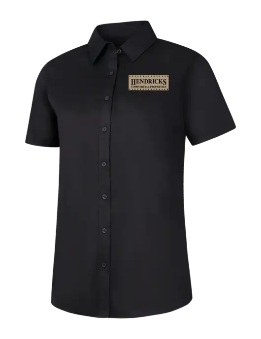 Womens Black Short Sleeve Superpro React Twill Shirt w/Hendricks Commercial Properties Logo