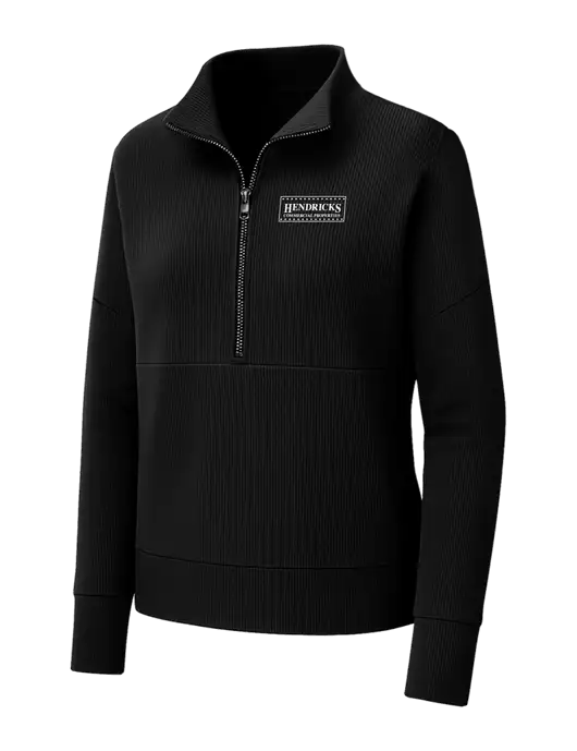 Mercer+Mettle Womens Black Linear Texture Quarter Zip w/Hendricks Commercial Properties Logo