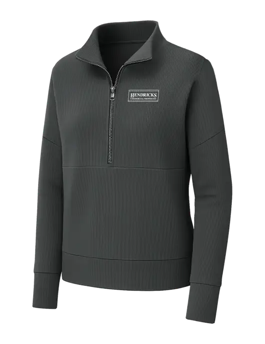 Mercer+Mettle Womens Dark Grey Linear Texture Quarter Zip w/Hendricks Commercial Properties Logo