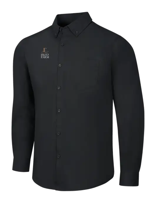 Black Long Sleeve Carefree Poplin Shirt w/Fritz Farm Logo
