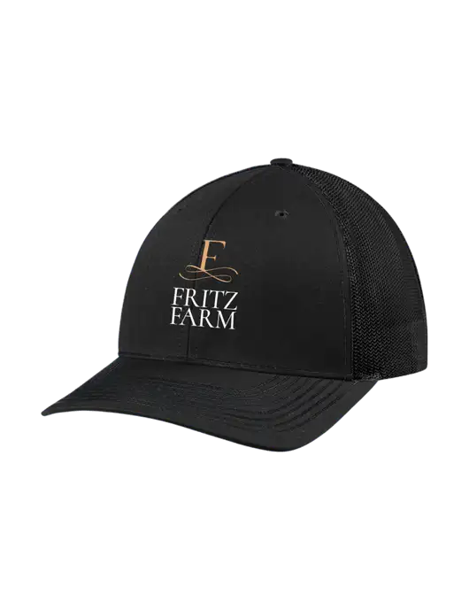 Richardson Adjustable Snapback Original 112 Trucker Cap Black w/Black Mesh w/Fritz Farm Logo