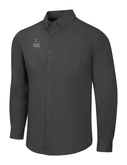 Dark Grey Long Sleeve Carefree Poplin Shirt w/Fritz Farm Logo