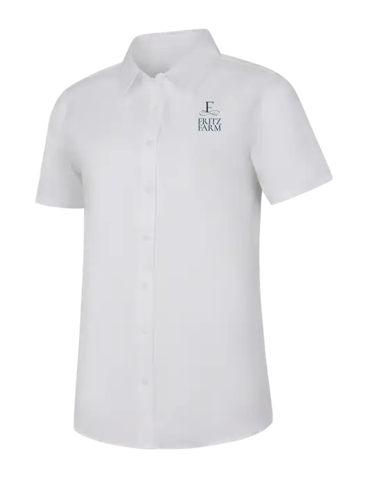 Womens White Short Sleeve Superpro React Twill Shirt w/Fritz Farm Logo