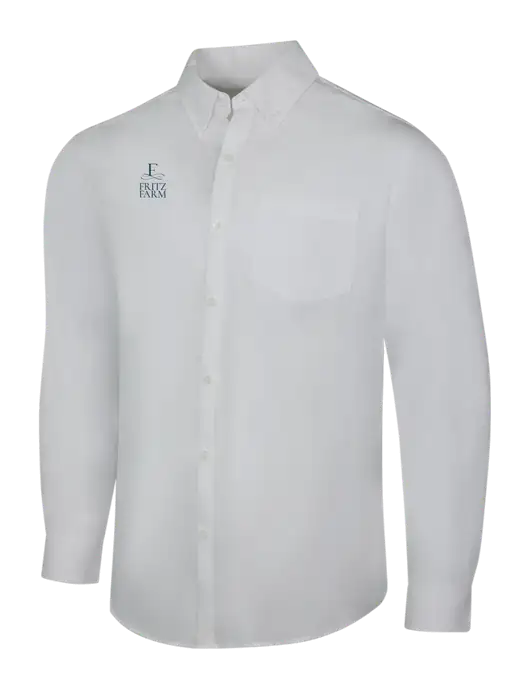 White Long Sleeve Carefree Poplin Shirt w/Fritz Farm Logo