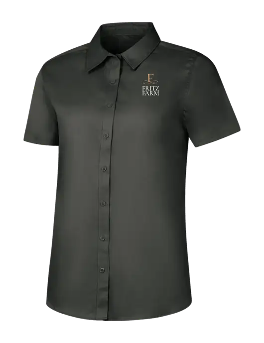 Womens Dark Grey Short Sleeve Superpro React Twill Shirt w/Fritz Farm Logo
