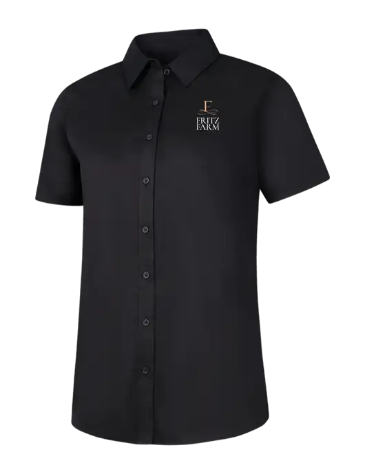 Womens Black Short Sleeve Superpro React Twill Shirt w/Fritz Farm Logo