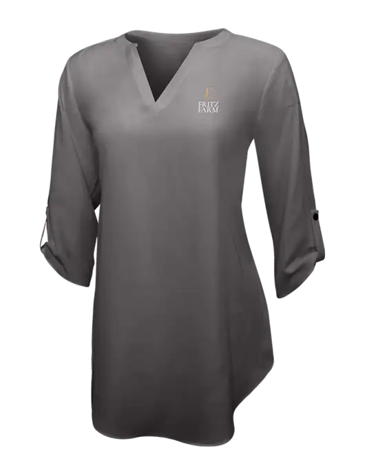 Dark Grey Womens 3/4 Sleeve Tunic Blouse w/Fritz Farm Logo
