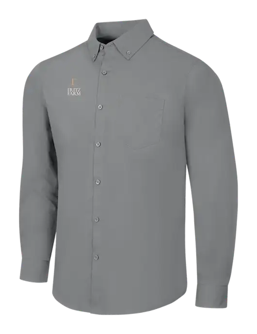 Medium Grey Long Sleeve Carefree Poplin Shirt w/Fritz Farm Logo