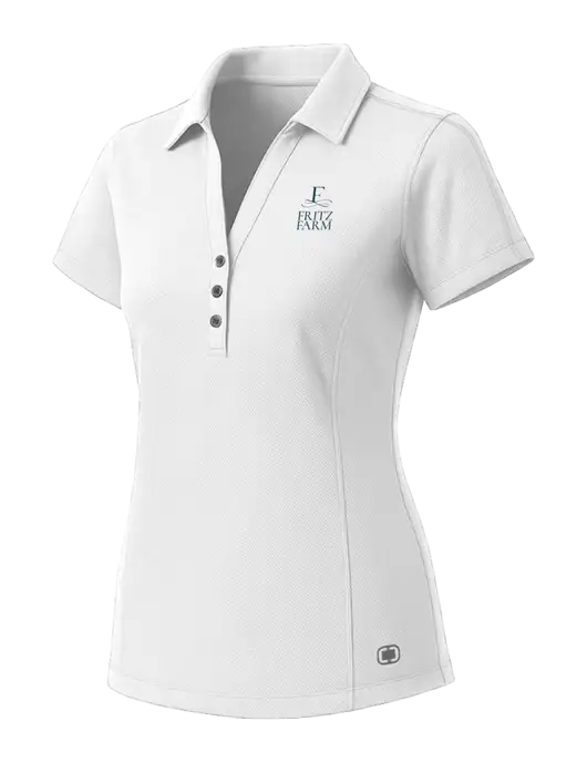 OGIO Womens White ONYX Polo w/Fritz Farm Logo