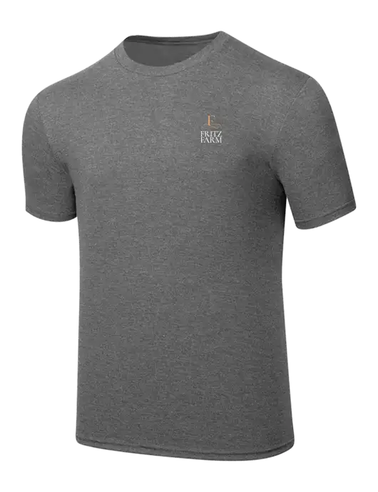 Simply Soft Heathered Medium Grey 4.5oz  Poly/Combed Ring Spun Cotton T-Shirt w/Fritz Farm Logo