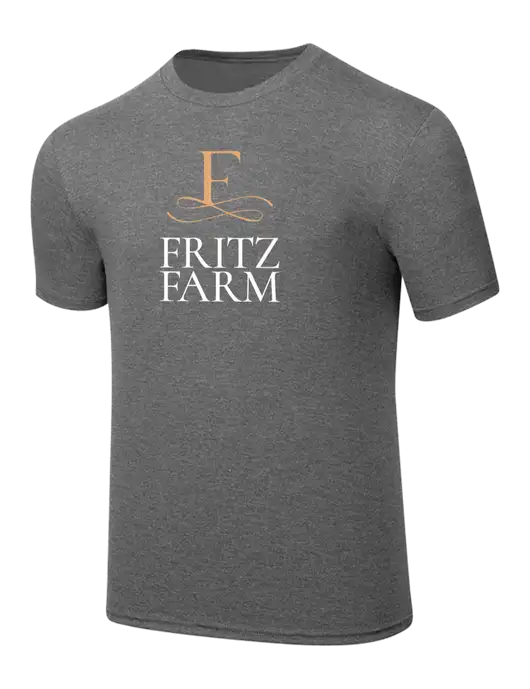 Simply Soft Heathered Medium Grey 4.5oz  Poly/Combed Ring Spun Cotton T-Shirt w/Fritz Farm Logo
