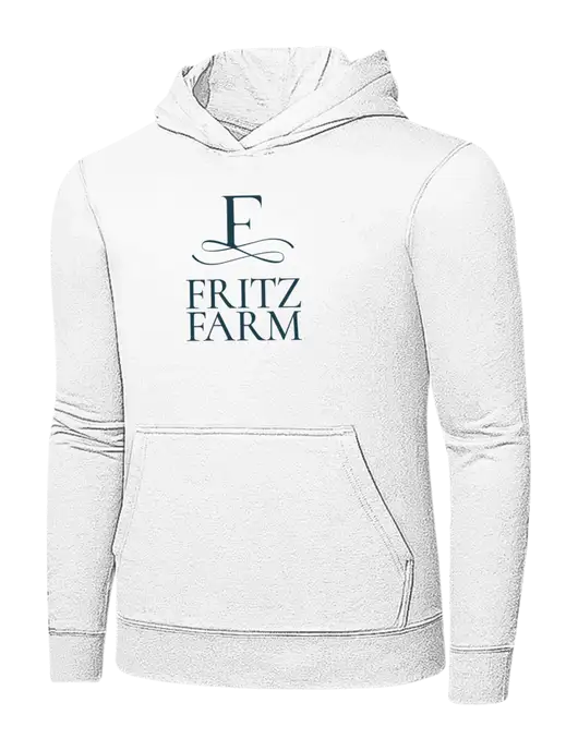 White 7.8 oz Ring Spun Hooded Sweatshirt w/Fritz Farm Logo