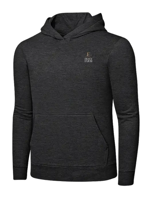 Dark Heather Grey 7.8 oz Ring Spun Hooded Sweatshirt w/Fritz Farm Logo
