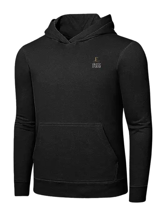 Jet Black 7.8 oz Ring Spun Hooded Sweatshirt w/Fritz Farm Logo