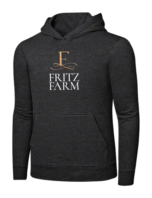 Dark Heather Grey 7.8 oz Ring Spun Hooded Sweatshirt w/Fritz Farm Logo
