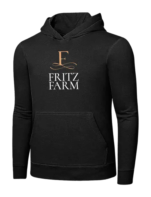 Jet Black 7.8 oz Ring Spun Hooded Sweatshirt w/Fritz Farm Logo