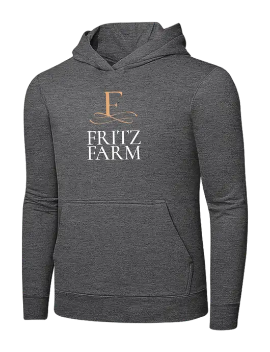 Graphite Heather 7.8. oz Ring Spun Hooded Sweatshirt w/Fritz Farm Logo