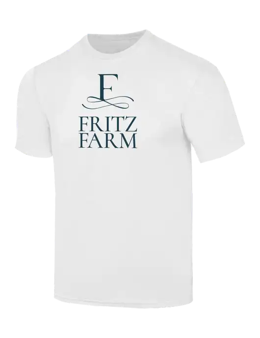 Simply Soft White 4.5oz  Poly/Combed Ring Spun Cotton T-Shirt w/Fritz Farm Logo