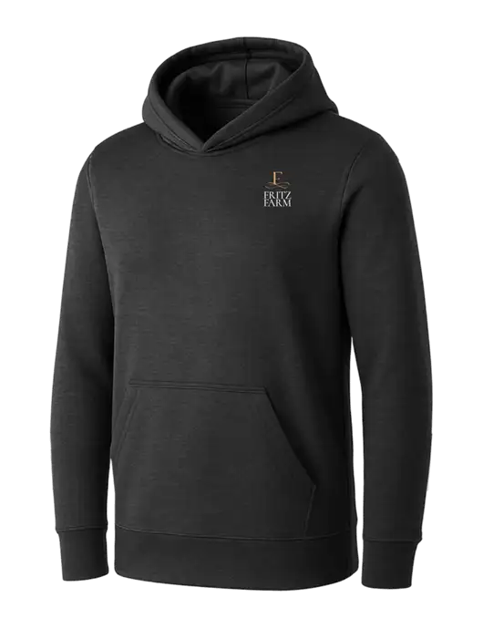 Womens Dark Grey Heather Core Fleece Pullover Hooded Sweatshirt w/Fritz Farm Logo