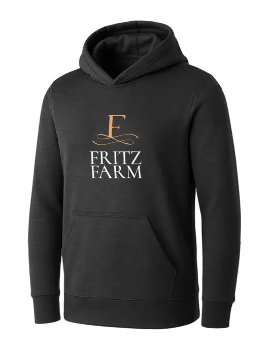 Womens Dark Grey Heather Core Fleece Pullover Hooded Sweatshirt w/Fritz Farm Logo