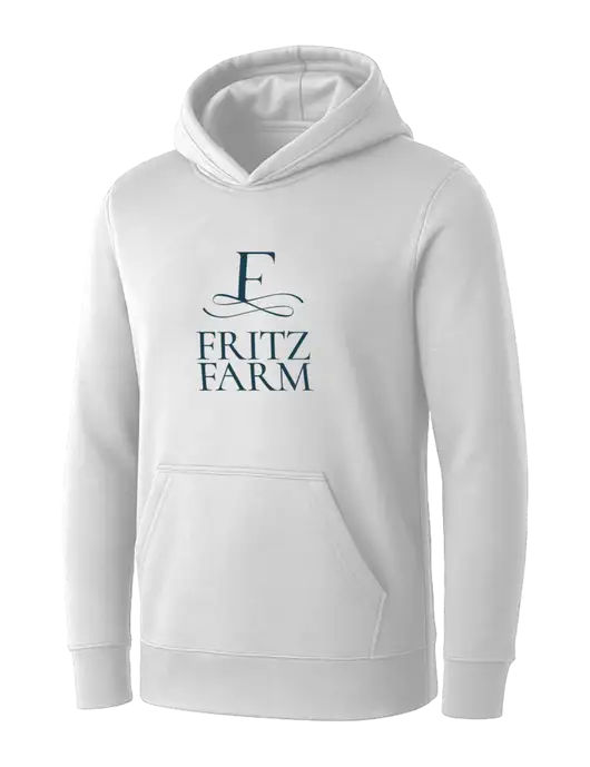 Womens White Core Fleece Pullover Hooded Sweatshirt w/Fritz Farm Logo