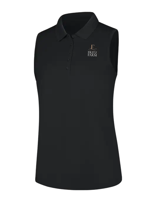 Womens Black Dry Zone UV Micro-Mesh Sleeveless Polo w/Fritz Farm Logo