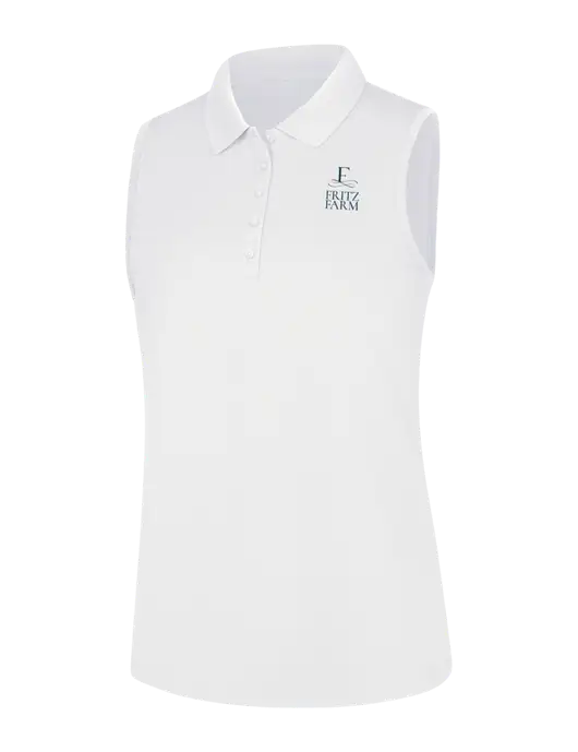 Womens White Dry Zone UV Micro-Mesh Sleeveless Polo w/Fritz Farm Logo