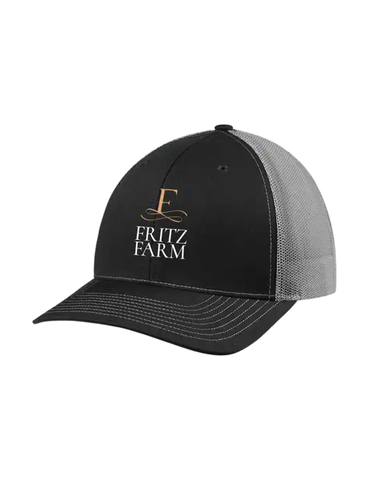 Richardson Adjustable Snapback Original 112 Trucker Cap Black w/Charcoal Mesh w/Fritz Farm Logo