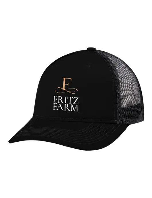 Snapback Ponytail Trucker Cap Black w/Black Mesh w/Fritz Farm Logo
