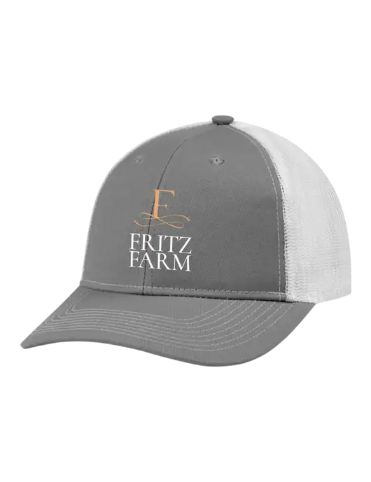 Snapback Ponytail Trucker Cap Light Medium Heather Grey w/White Mesh w/Fritz Farm Logo