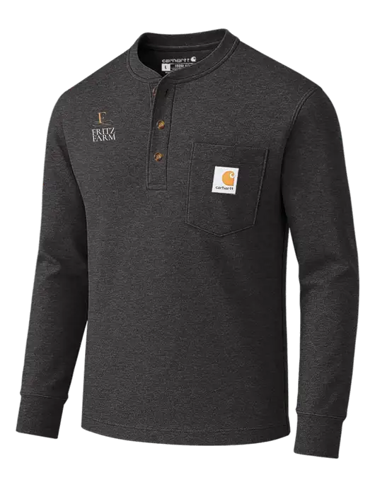 Carhartt Dark Grey Heather Long Sleeve Henley Shirt w/Fritz Farm Logo