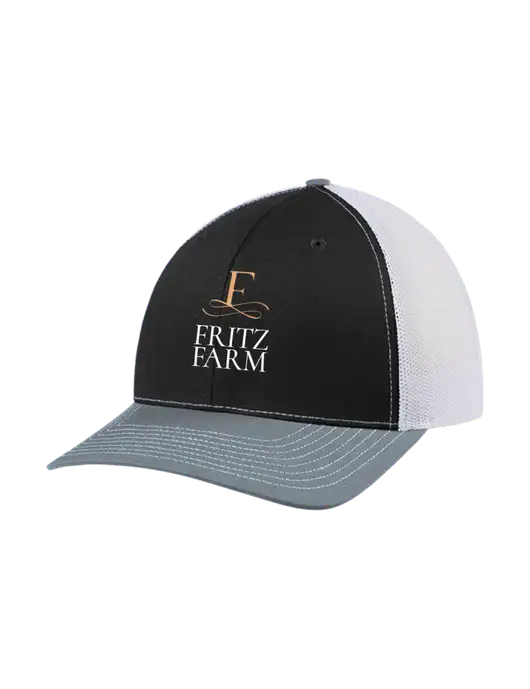 Richardson Adjustable Snapback Original 112 Trucker Cap Black/Light Heather Grey/White Mesh w/Fritz Farm Logo