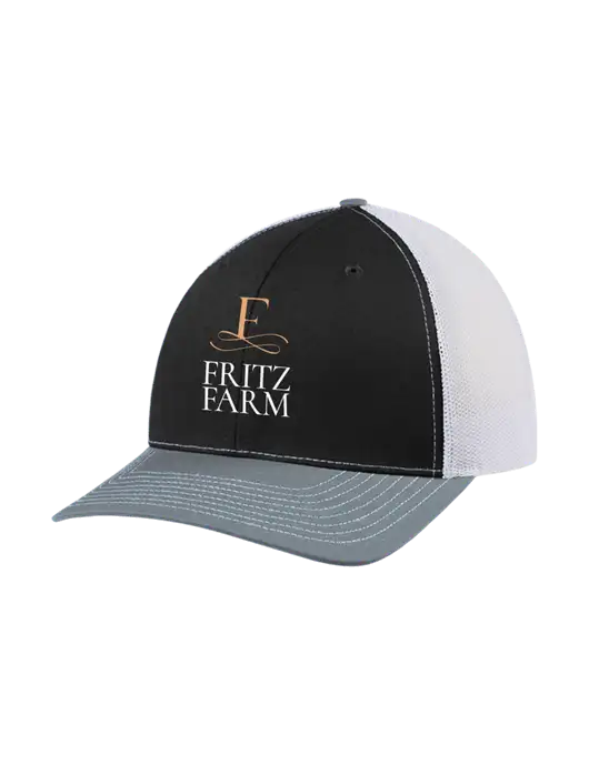 Richardson Adjustable Snapback Original 112 Trucker Cap Black/Light Heather Grey/White Mesh w/Fritz Farm Logo